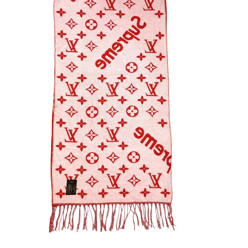 Louis Vuitton LV Supreme Red & White Monogram Cashmere Scarf - Picture 7 of 10